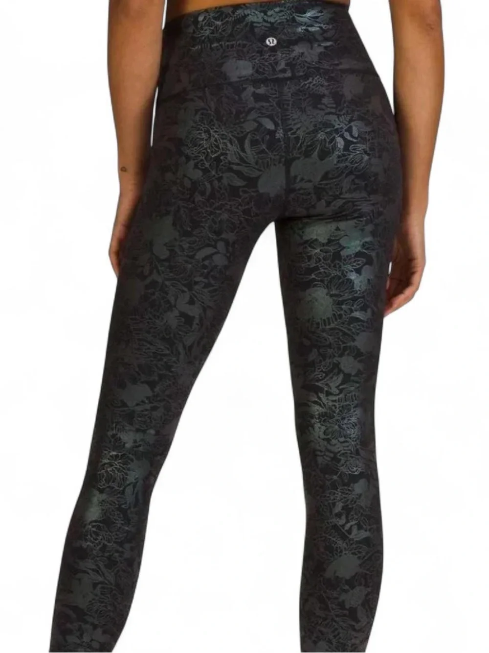 Lululemon Black & Silver Floral Wunder Train Leggings